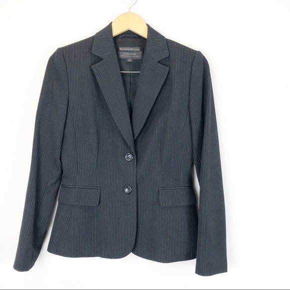 Tahari | Jackets & Coats | Tahari Black Pinstripe Two Button Blazer ...